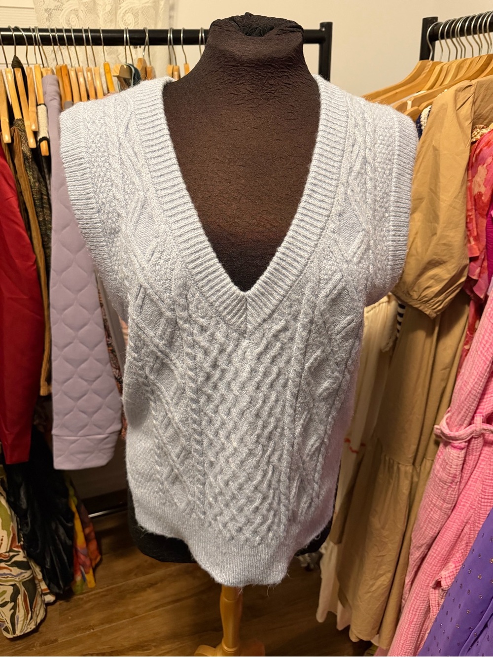 Dynamite Light Blue Cable Knit Sleeveless V-Neck Sweater Vest
